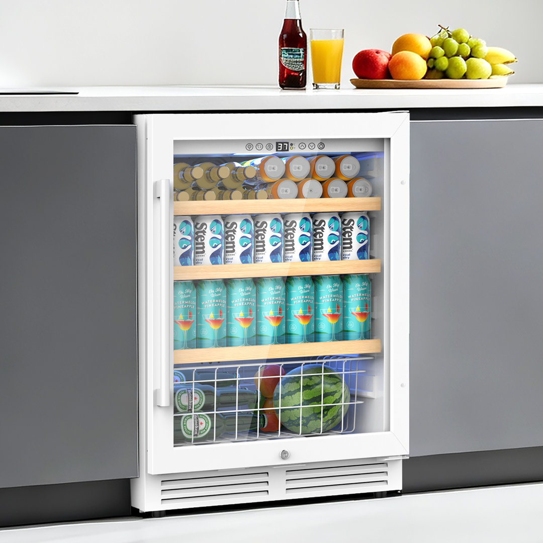24" Beverage Refrigerator - 220 Can Capacity, Reversible Door, Silver & White Built-In or Freestanding Beer Fridge, Soda & Drink Cooler